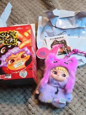 Wakuku Rare Surprise Doll Keychain - Pink & Purple Furry Monster Outfit